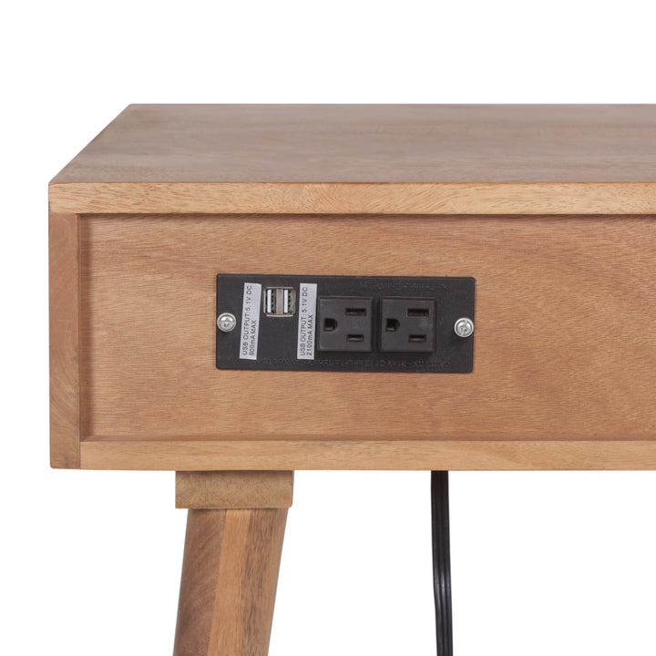 Oslo Cane Desk with Built-in-Outlet - Brown
