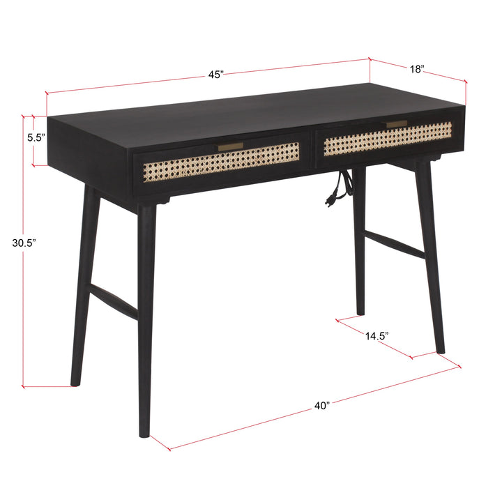 Oslo Cane Desk with Built-in-Outlet - Black