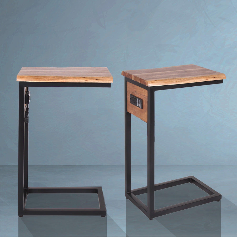 Modern Live Edge C-Table with Built-In-Outlet - Mango and Acacia
