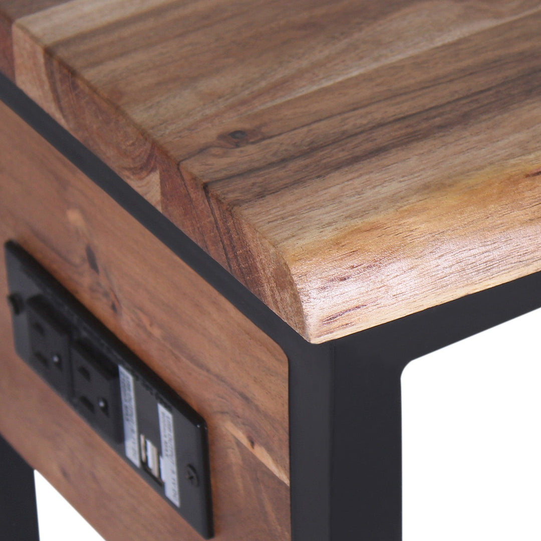 Modern Live Edge C-Table with Built-In-Outlet - Mango and Acacia